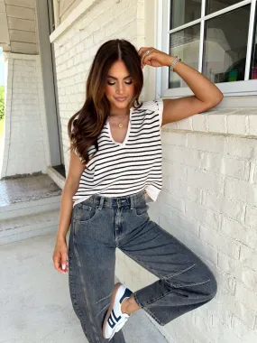 Eliana Sweater Vest-Ivory/Black
