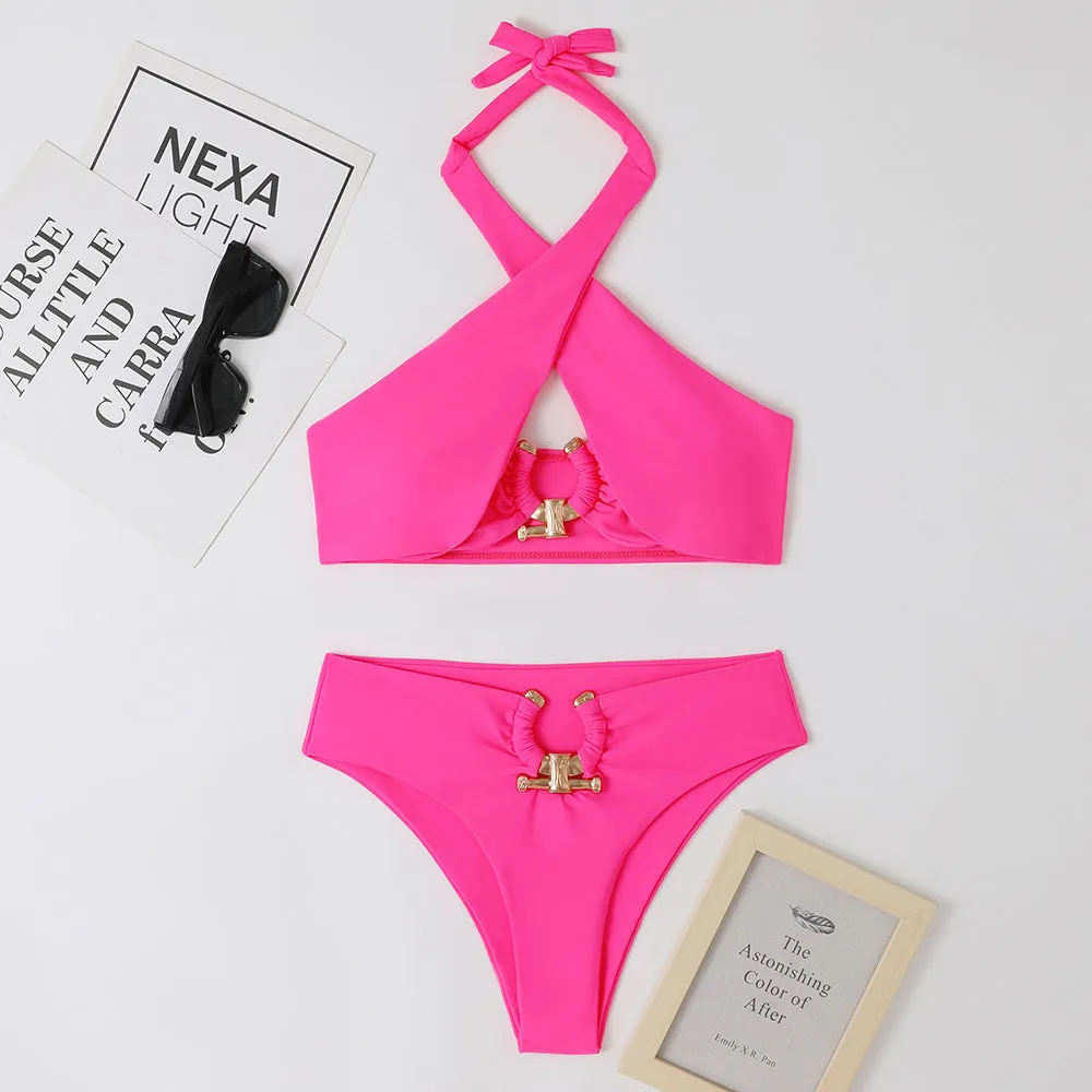 Fashion Split High Waist Briefs Cross-halterneck Swimsuit