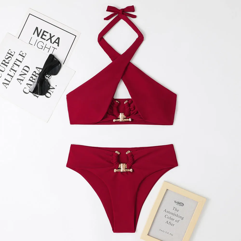 Fashion Split High Waist Briefs Cross-halterneck Swimsuit