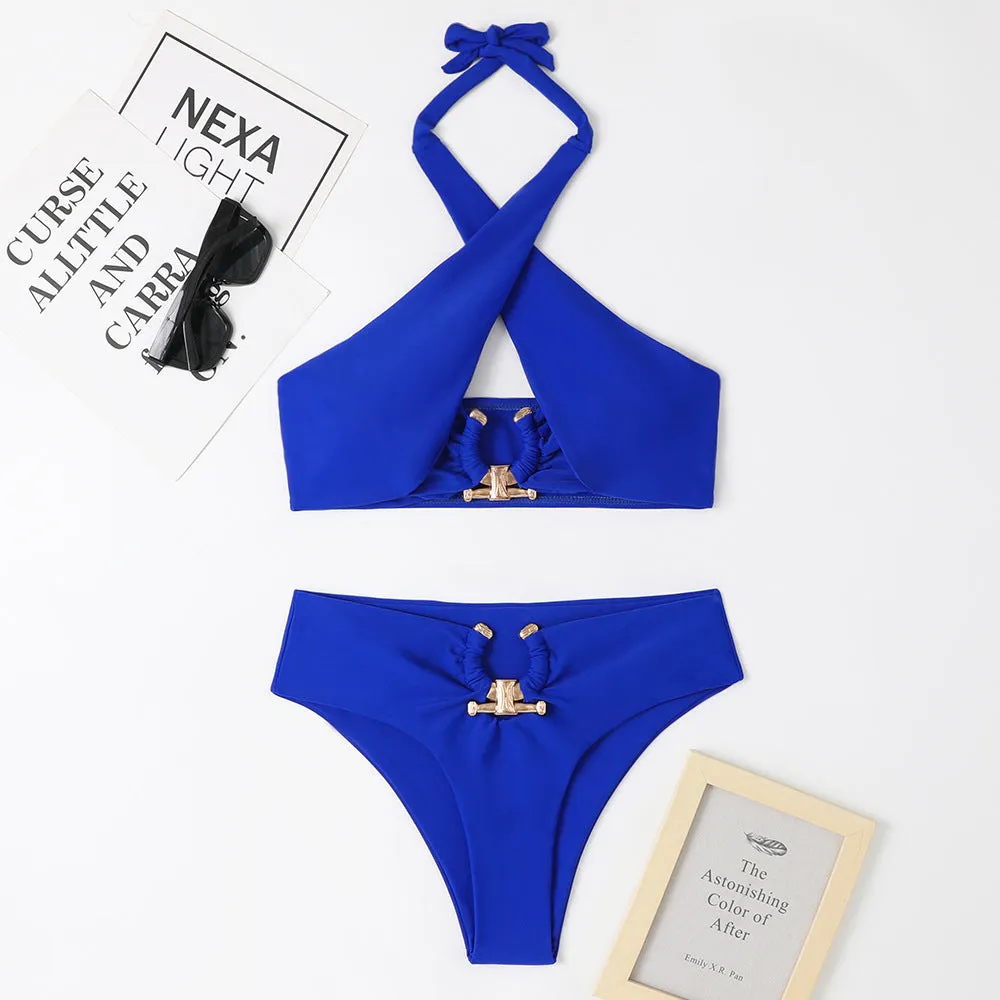 Fashion Split High Waist Briefs Cross-halterneck Swimsuit
