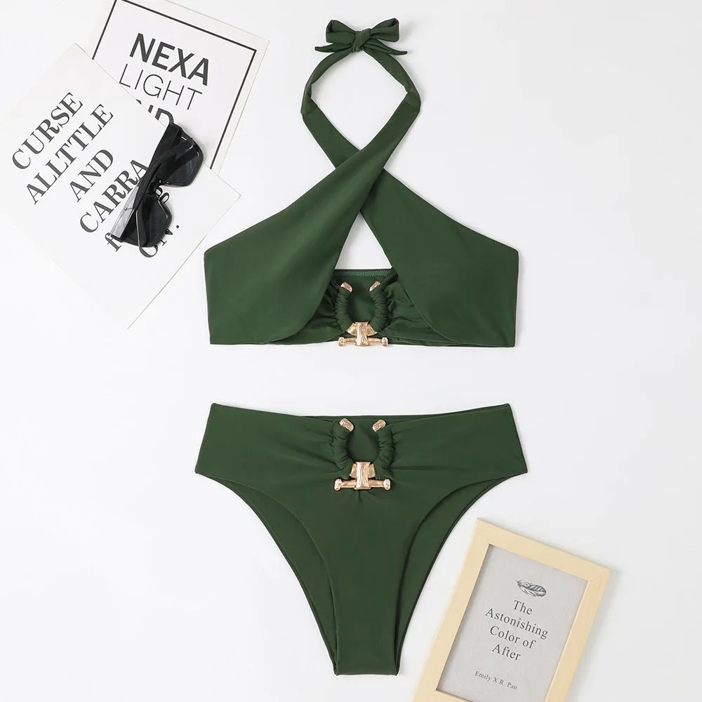 Fashion Split High Waist Briefs Cross-halterneck Swimsuit