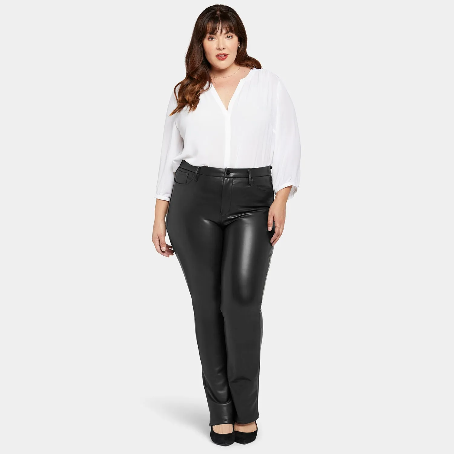 Faux Leather Marilyn Straight Pants In Plus Size - Black