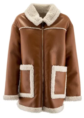 Faux Leather Shearling Lined Jacket in Coffee