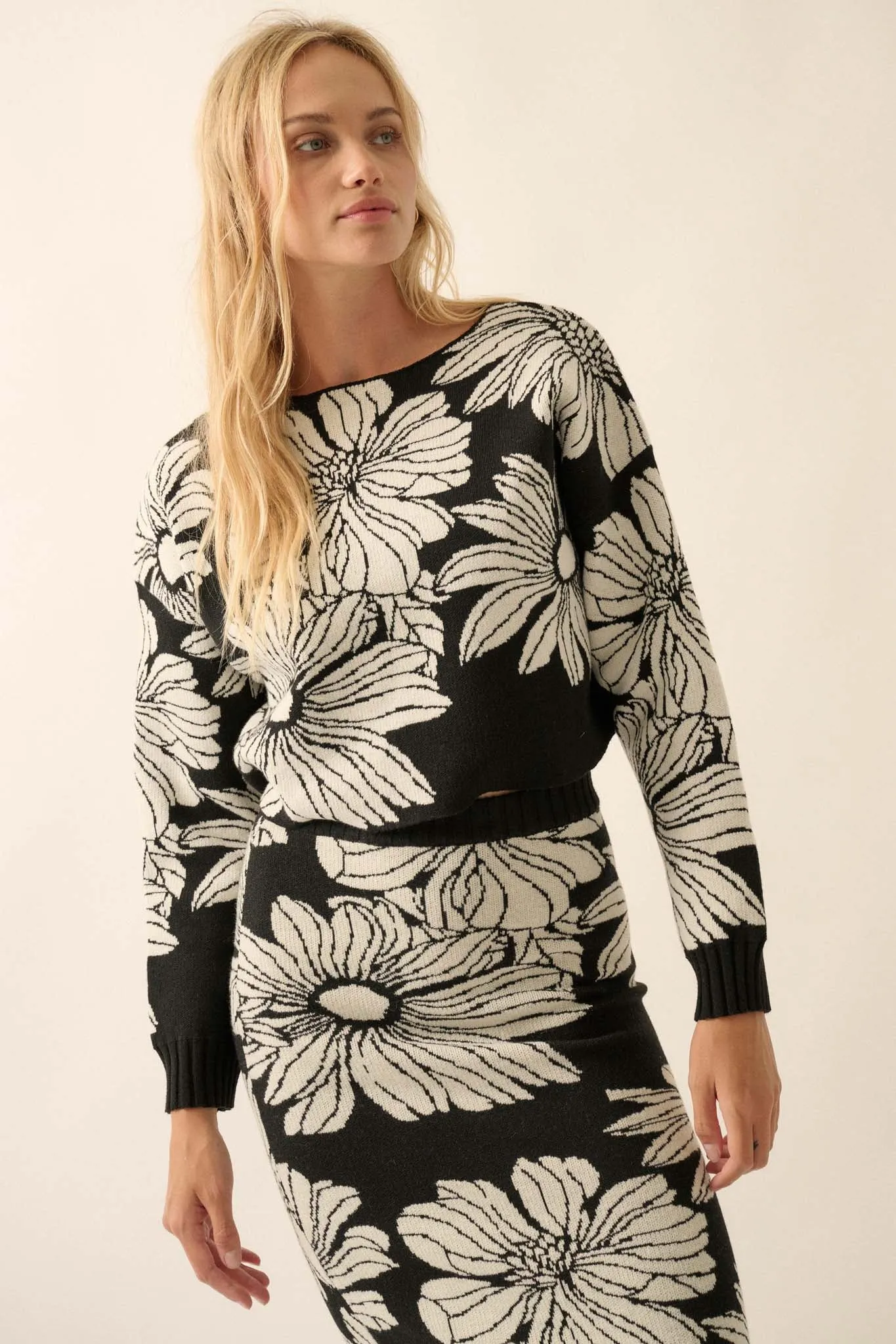 Forgotten Flowers Floral Knit Cropped Sweater