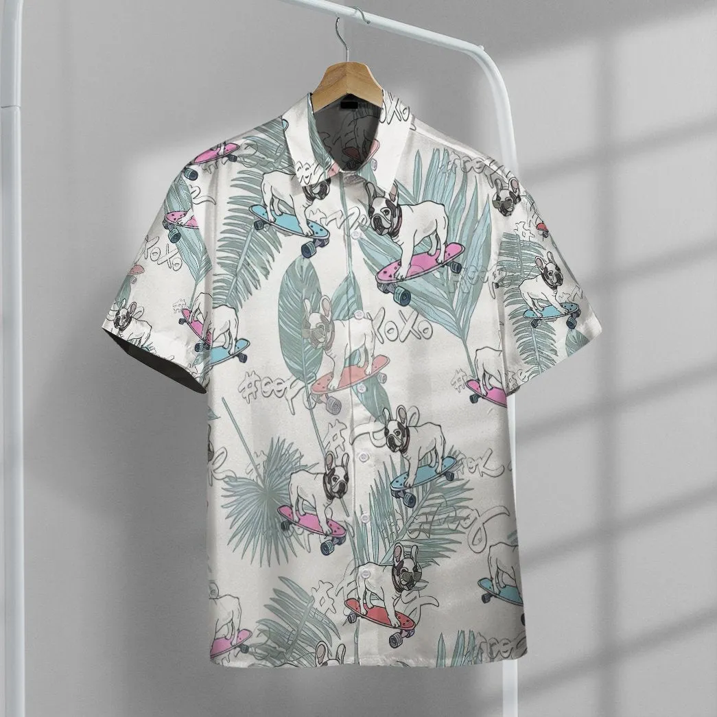 French Bulldog On Skateboard Hawaii Button Shirt