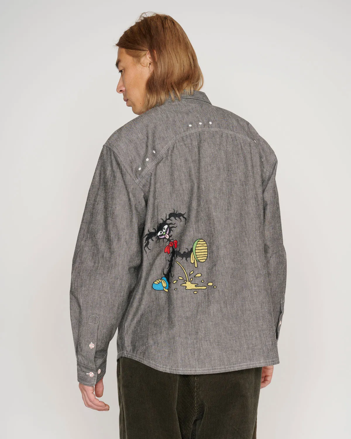 Garden Party Chambray Button Up Shirt - Gray