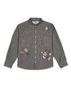 Garden Party Chambray Button Up Shirt - Gray