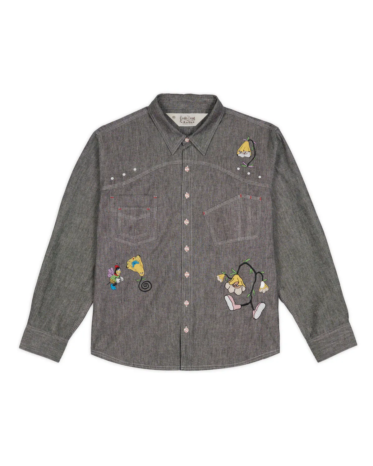 Garden Party Chambray Button Up Shirt - Gray