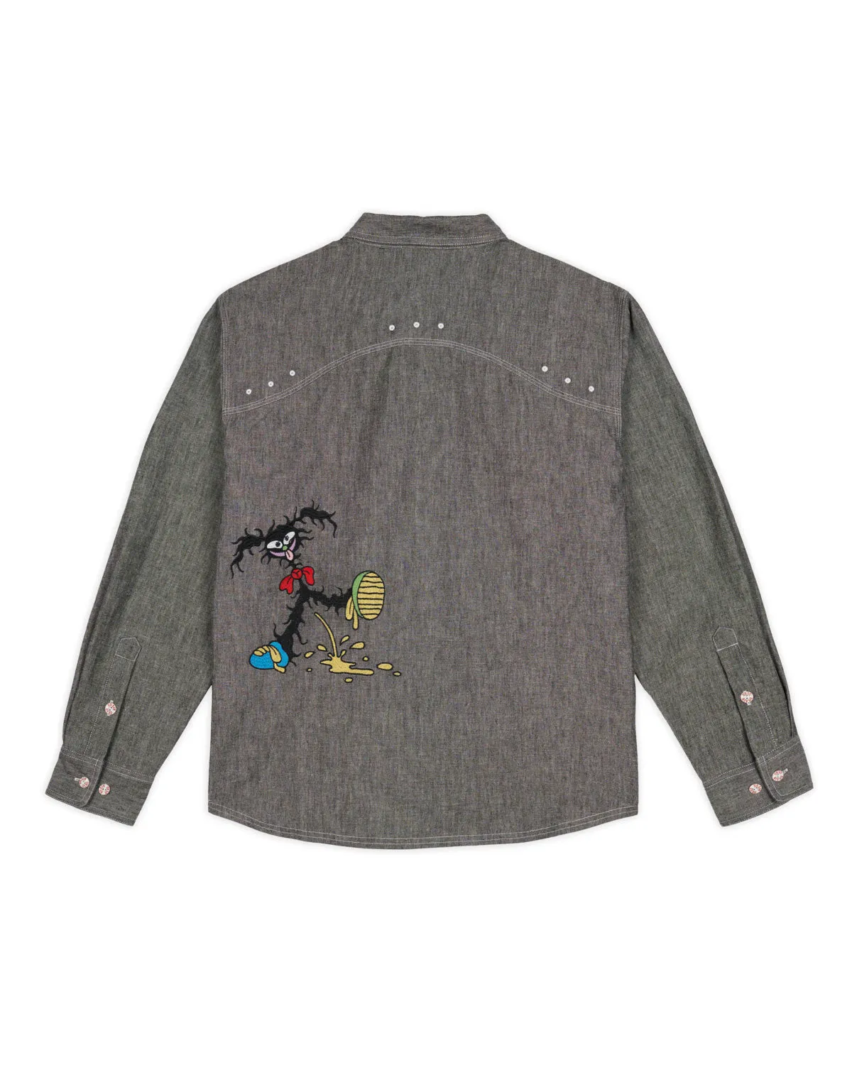 Garden Party Chambray Button Up Shirt - Gray