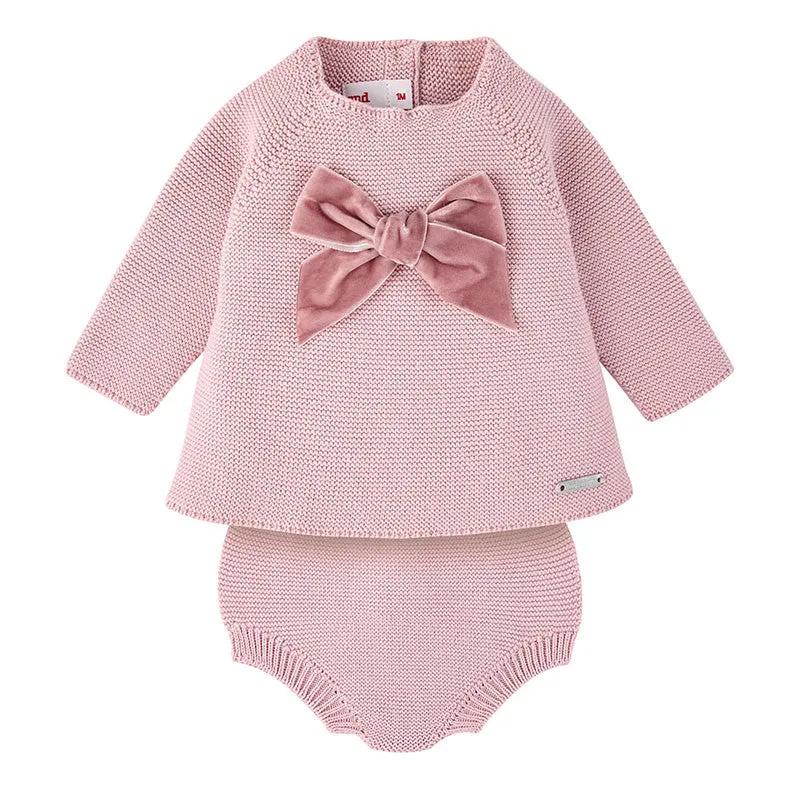 Garter Stitch Velvet Bow Set