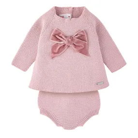 Garter Stitch Velvet Bow Set
