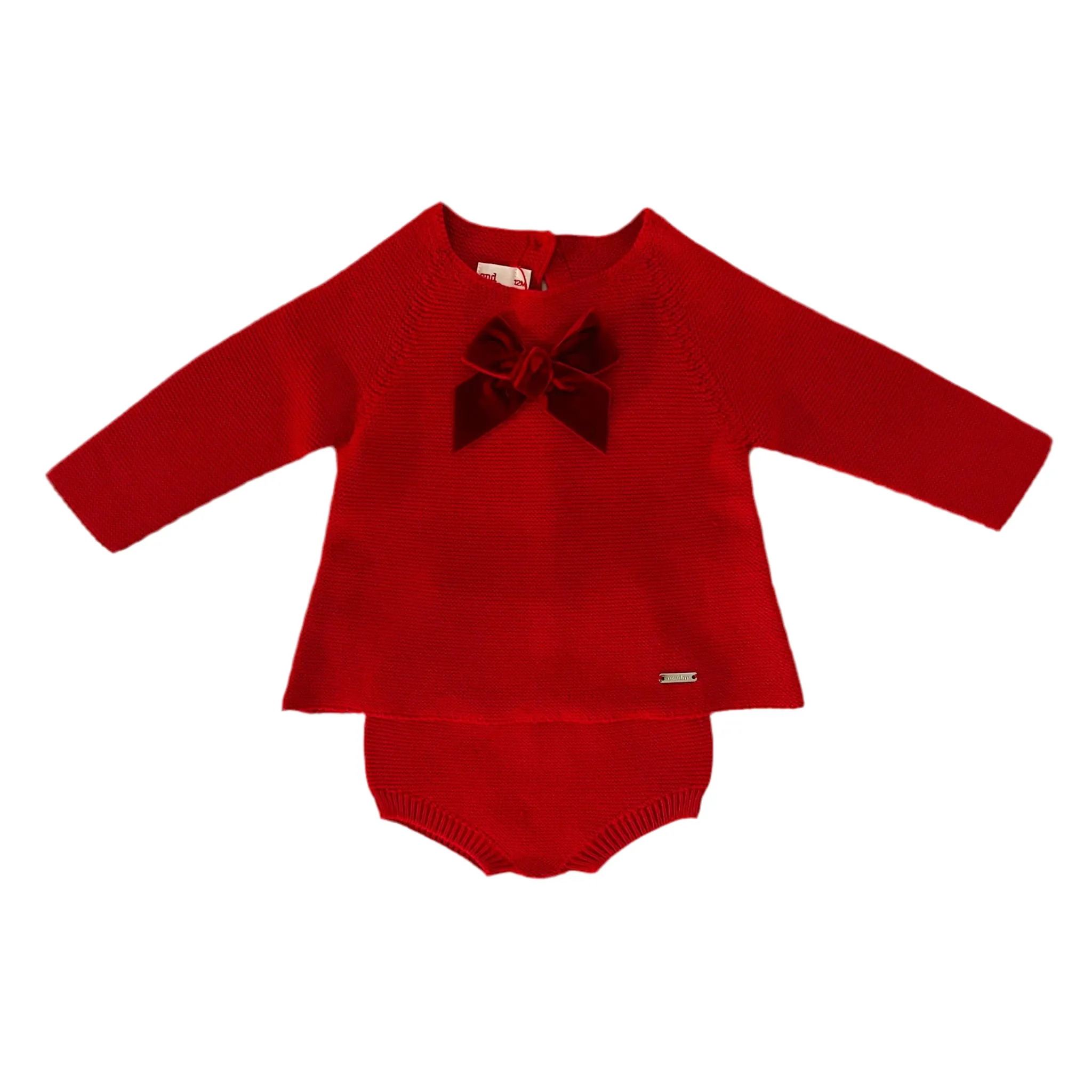 Garter Stitch Velvet Bow Set