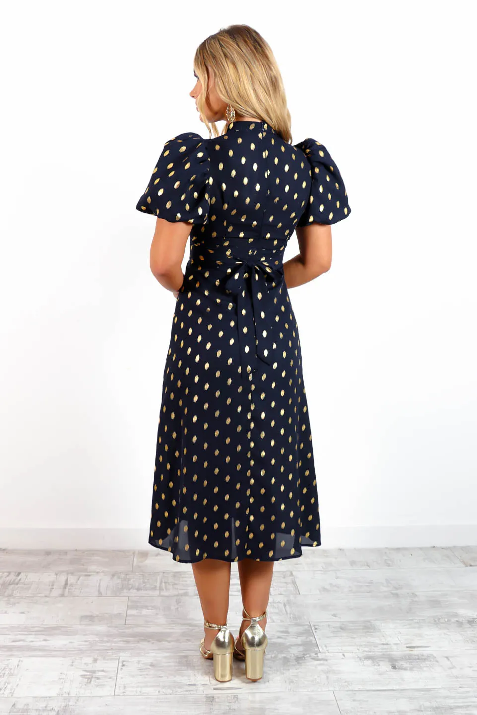 Got The Flower - Navy Gold Foil Midi Dress