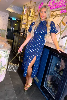 Got The Flower - Navy Gold Foil Midi Dress