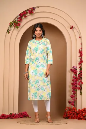 Green And Orenge Latest Flower Print Kurti