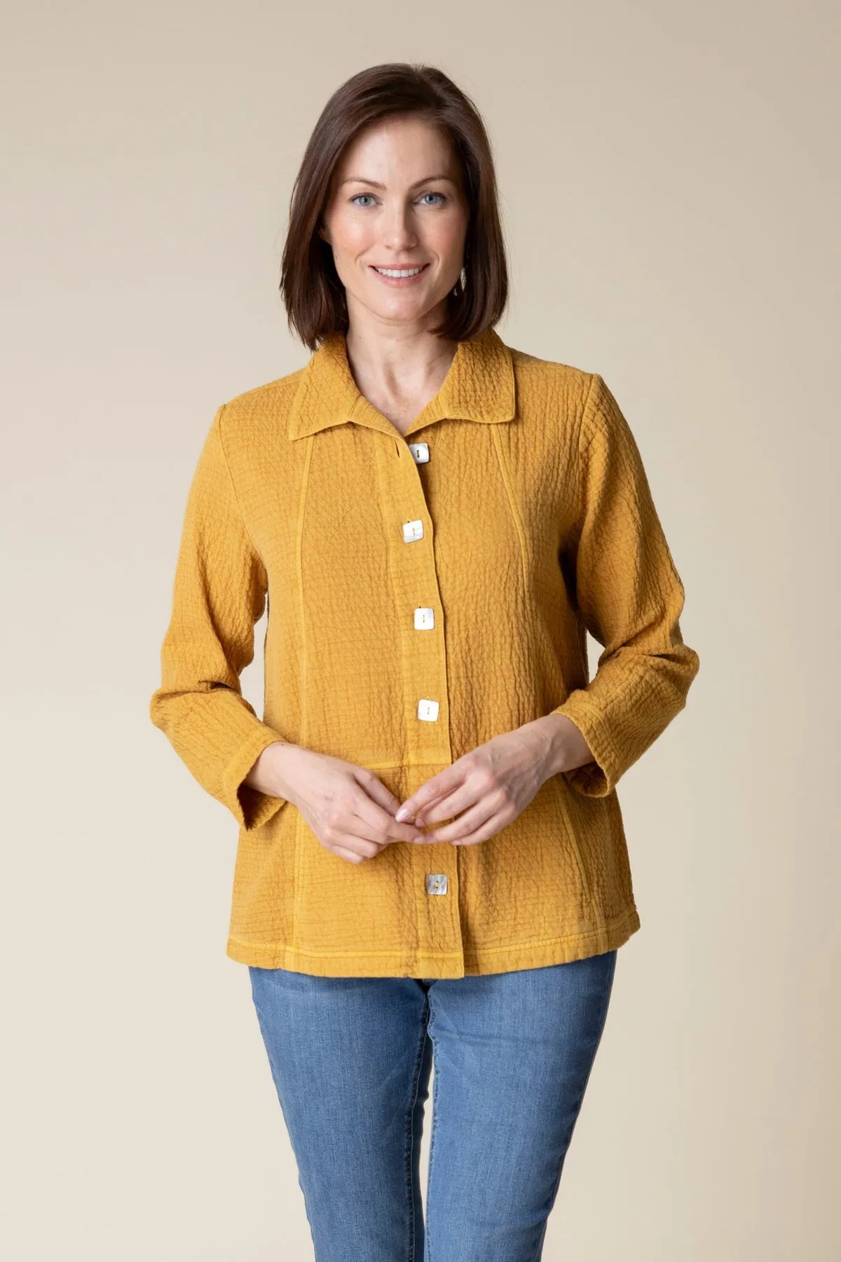 Jacquard Seamed Pocket Jacket - Honey