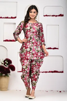 Magenta Flower Color Dhoti Kurta Sets