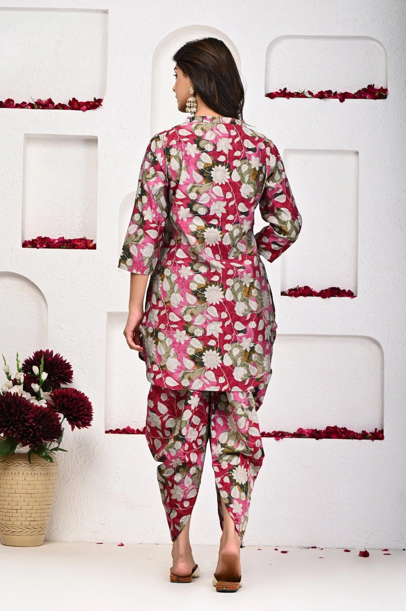 Magenta Flower Color Dhoti Kurta Sets