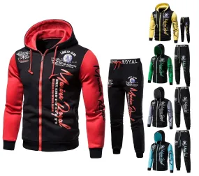 Men's Casual Tracksuit Full Zip Hooded Elastic Waistband Trousers Sweat Suit Set | 7101