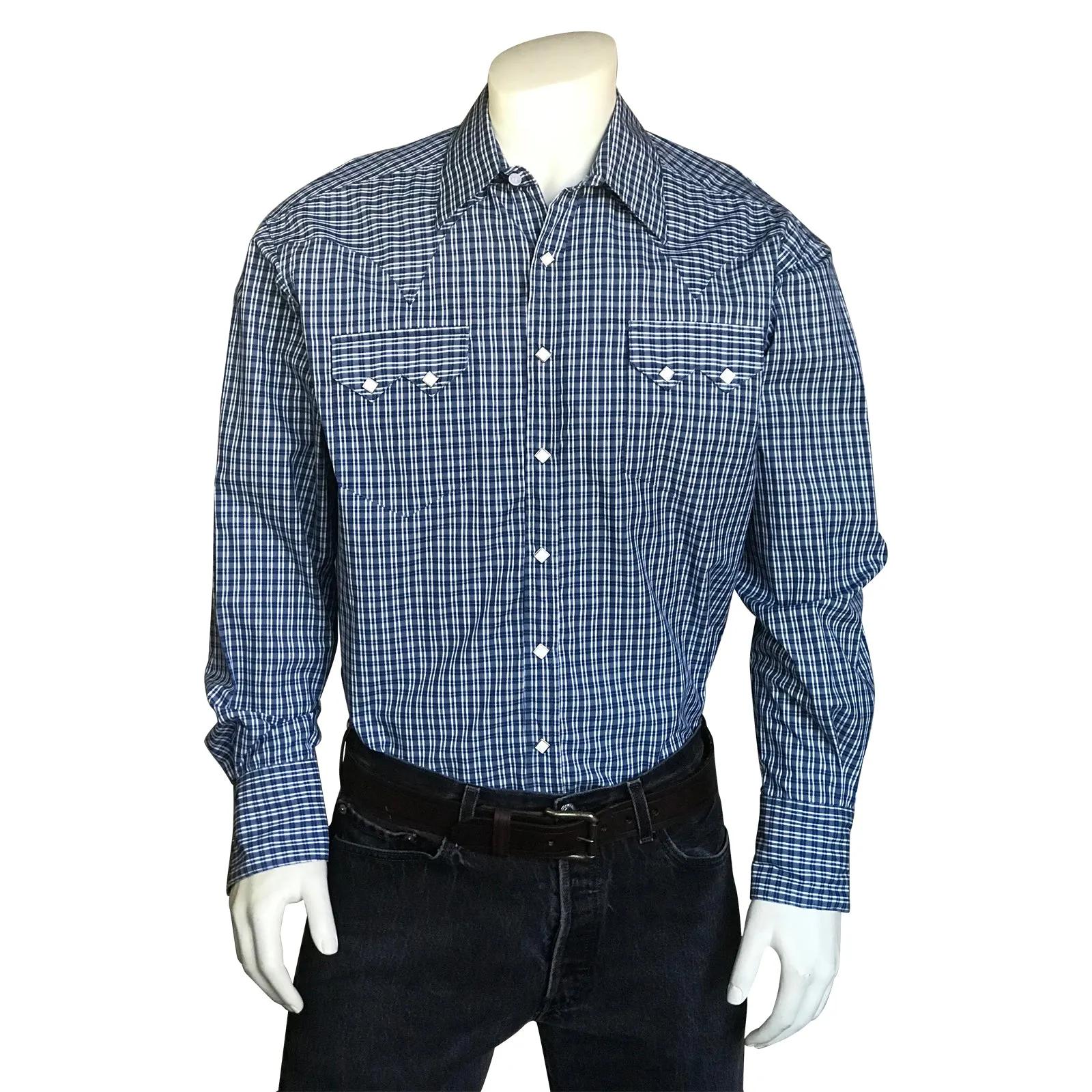 Men's Pima Cotton Blue & White Check Western Shirt