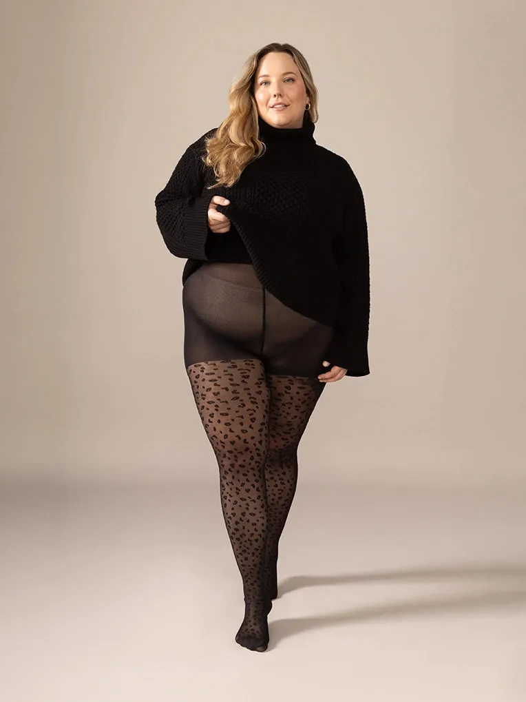 Mini Leopard Smoothing Waistband Tights in Black
