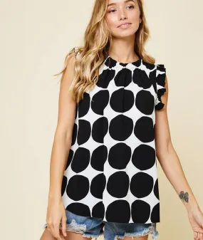 Mock-Neck Polka Dot Top - Black