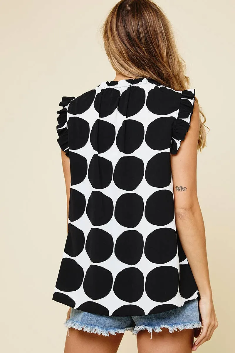 Mock-Neck Polka Dot Top - Black