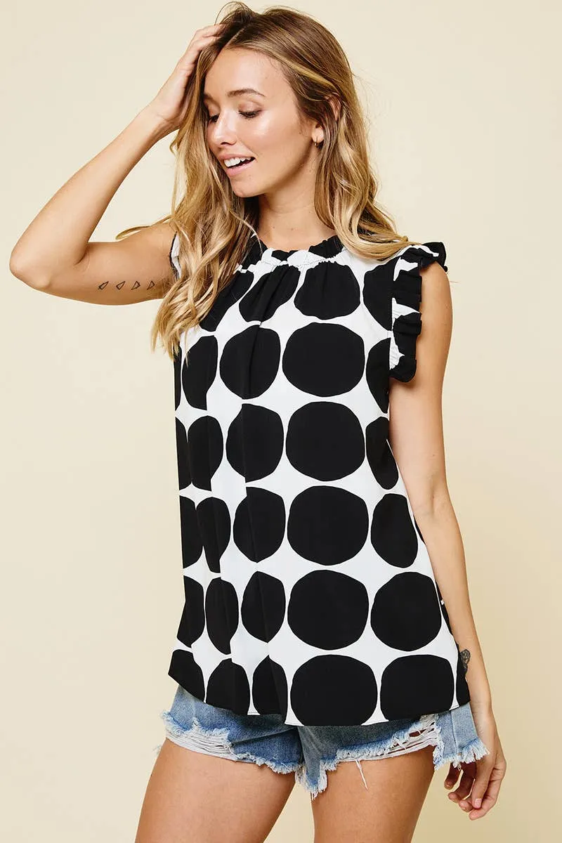 Mock-Neck Polka Dot Top - Black