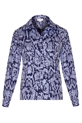 Nevada Satin Shirt In Blue On Black Snake