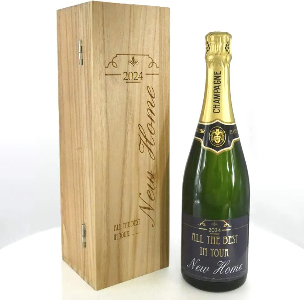 New Home Gift Personalised 75cl Bottle of Champagne Presented in an engraved Wooden Box 2024