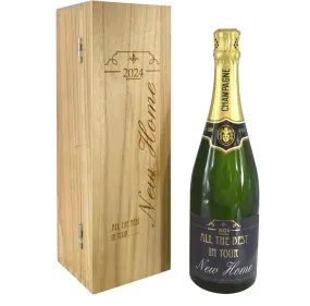 New Home Gift Personalised 75cl Bottle of Champagne Presented in an engraved Wooden Box 2024