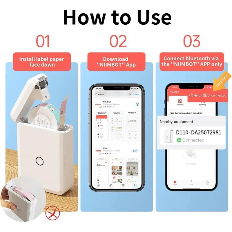 Niimbot D110 Label Printer Mini Sticker Paper Roll Transparents Wireless Bluetooth Phone Printer Label Price Tag Printing Label