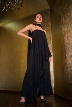 OBSIDIAN BLACK TUBE ASYMETTICAL TUNIC WITH DUPATTA