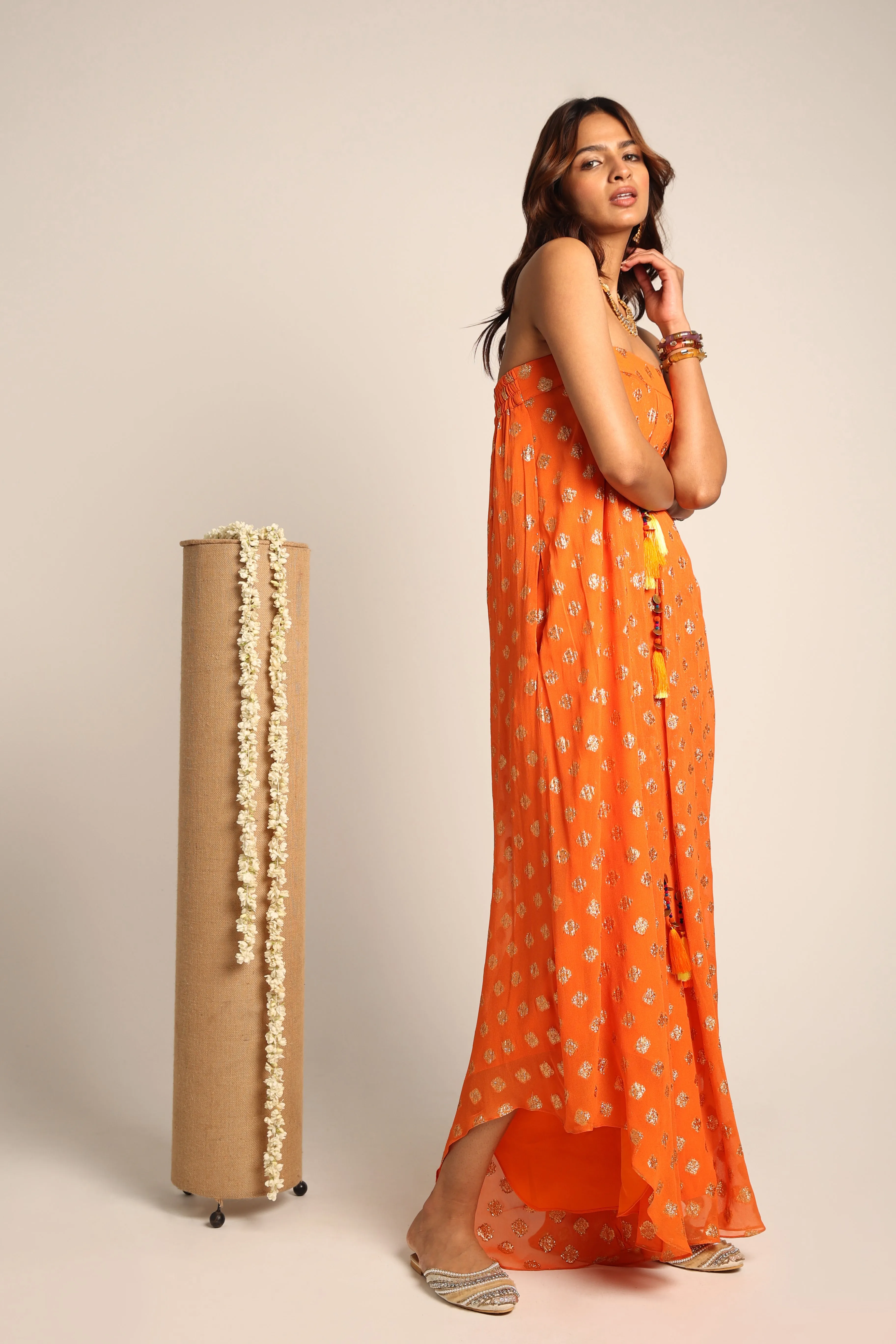 Orange Embroidered Jumpsuit