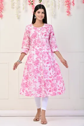 Pink Flower Printed Kurtis