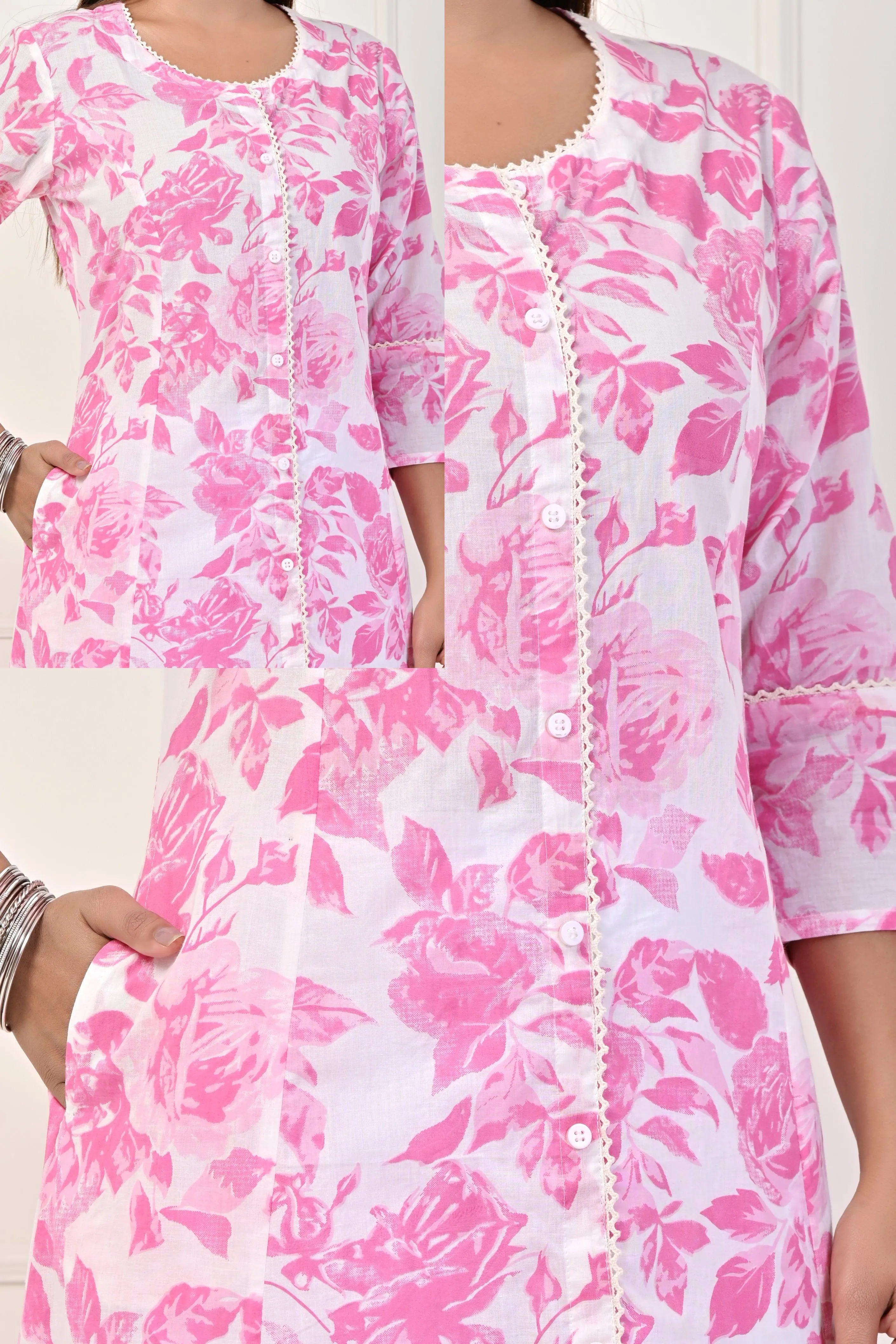 Pink Flower Printed Kurtis