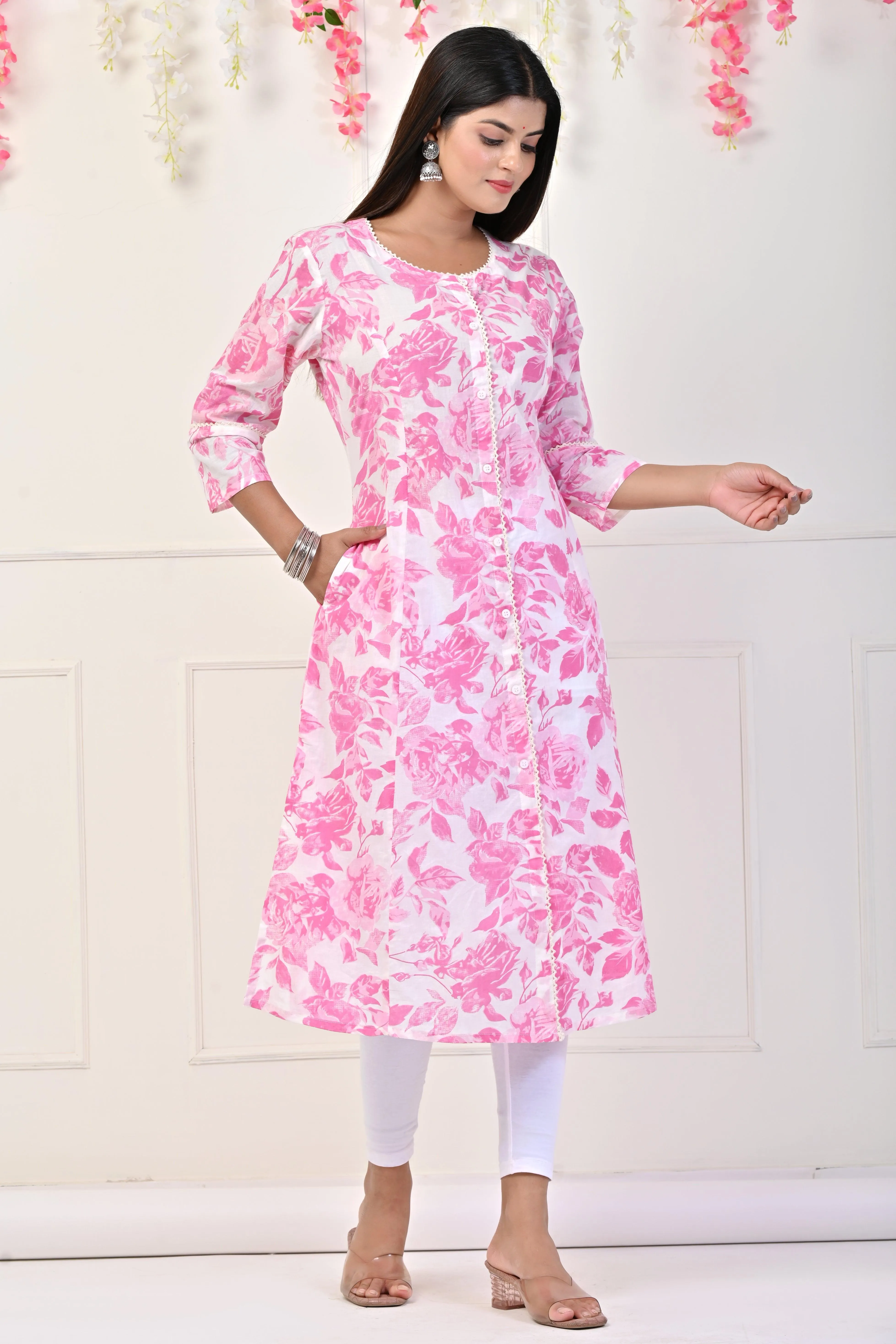 Pink Flower Printed Kurtis