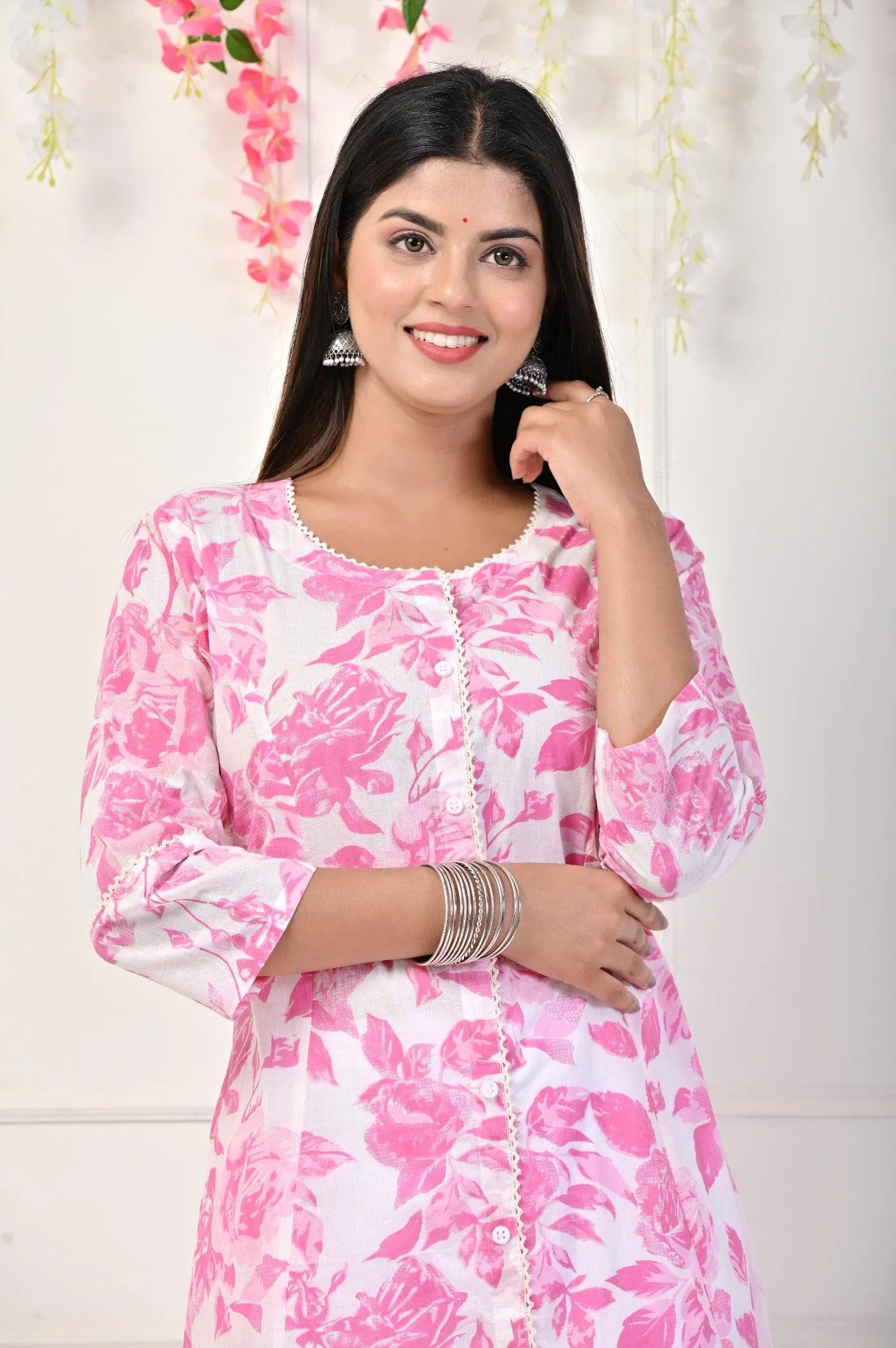 Pink Flower Printed Kurtis