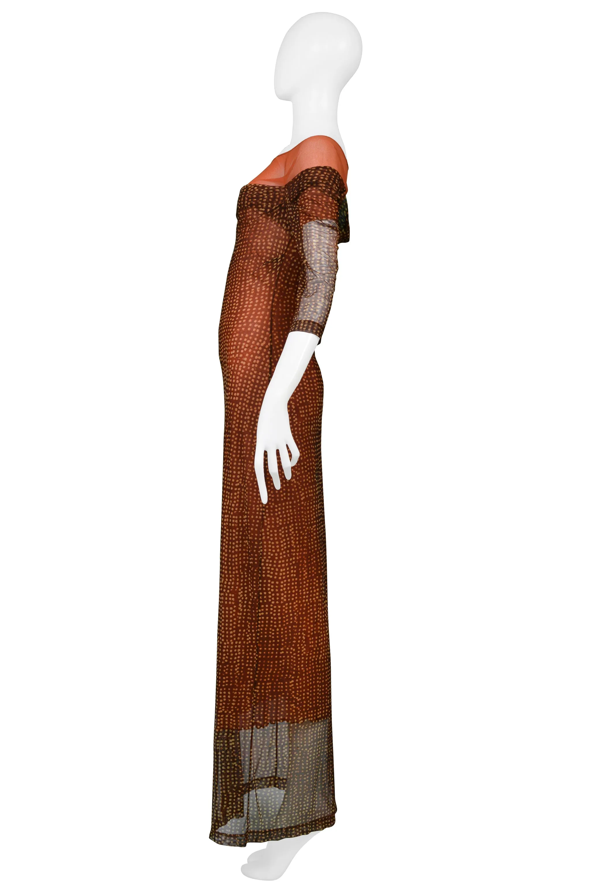 PLEIN SUD BURGUNDY & ORANGE MESH ILLUSION DRESS