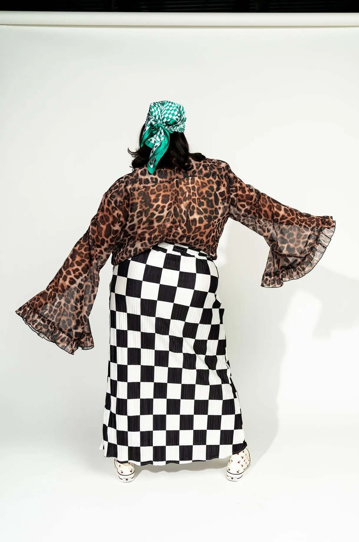 Santorini Midi Plisse Skirt in Black   White Check *RESTOCKED*