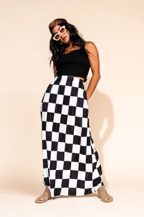 Santorini Midi Plisse Skirt in Black   White Check *RESTOCKED*