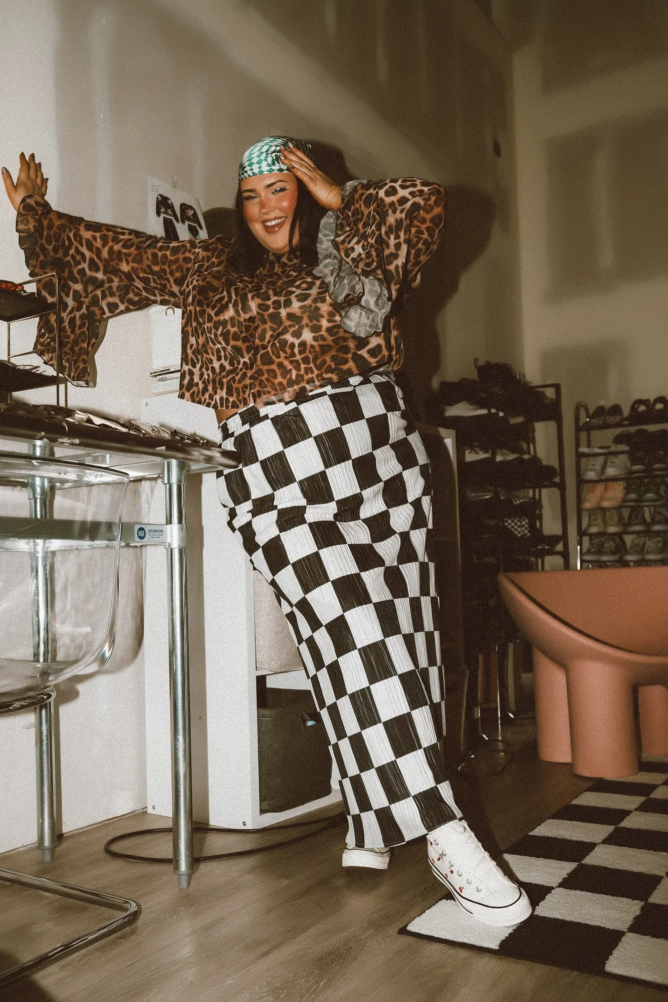 Santorini Midi Plisse Skirt in Black   White Check *RESTOCKED*