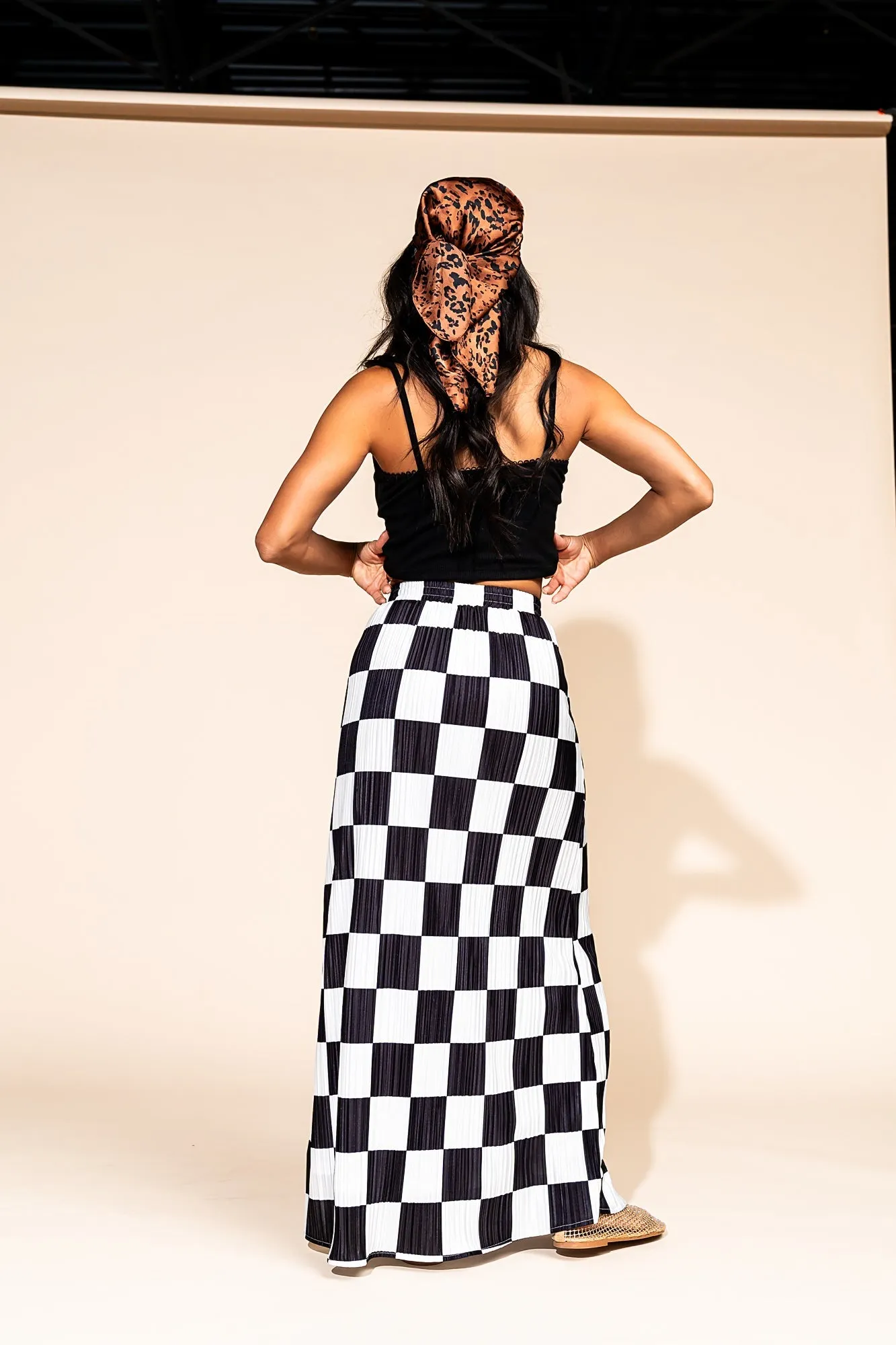 Santorini Midi Plisse Skirt in Black   White Check *RESTOCKED*