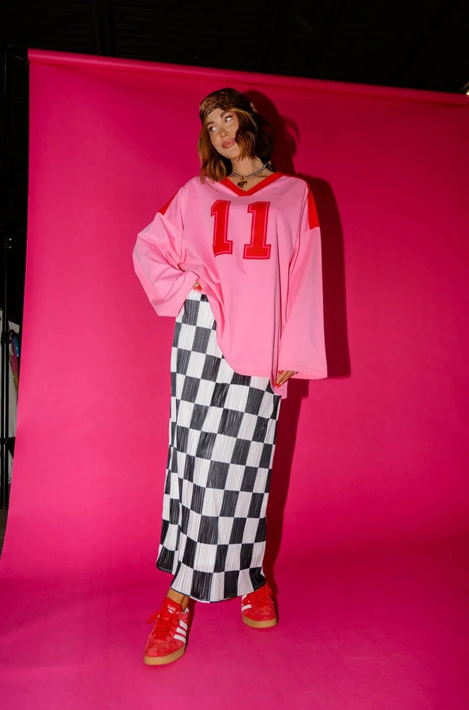 Santorini Midi Plisse Skirt in Black   White Check *RESTOCKED*
