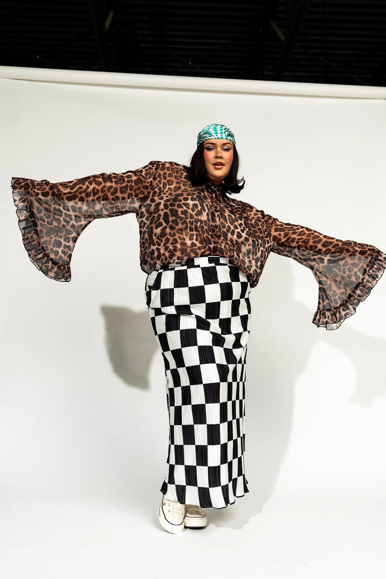 Santorini Midi Plisse Skirt in Black   White Check *RESTOCKED*