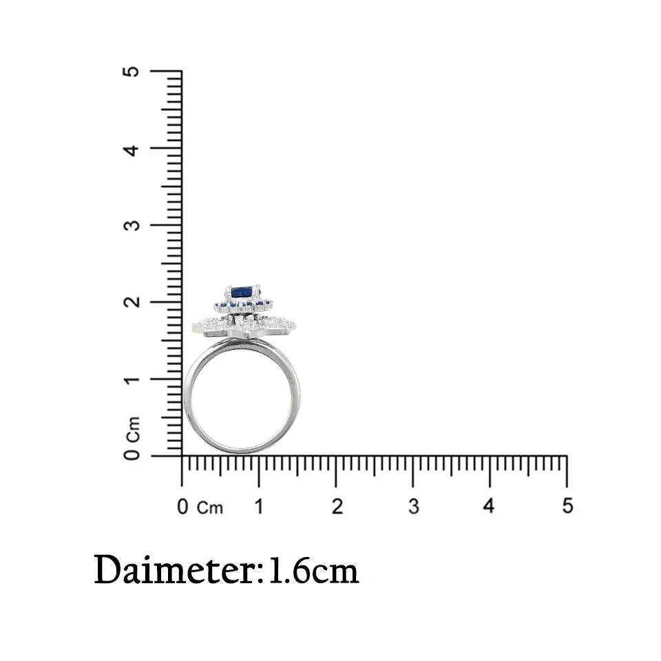 Silver Blue Flower Floater Ring