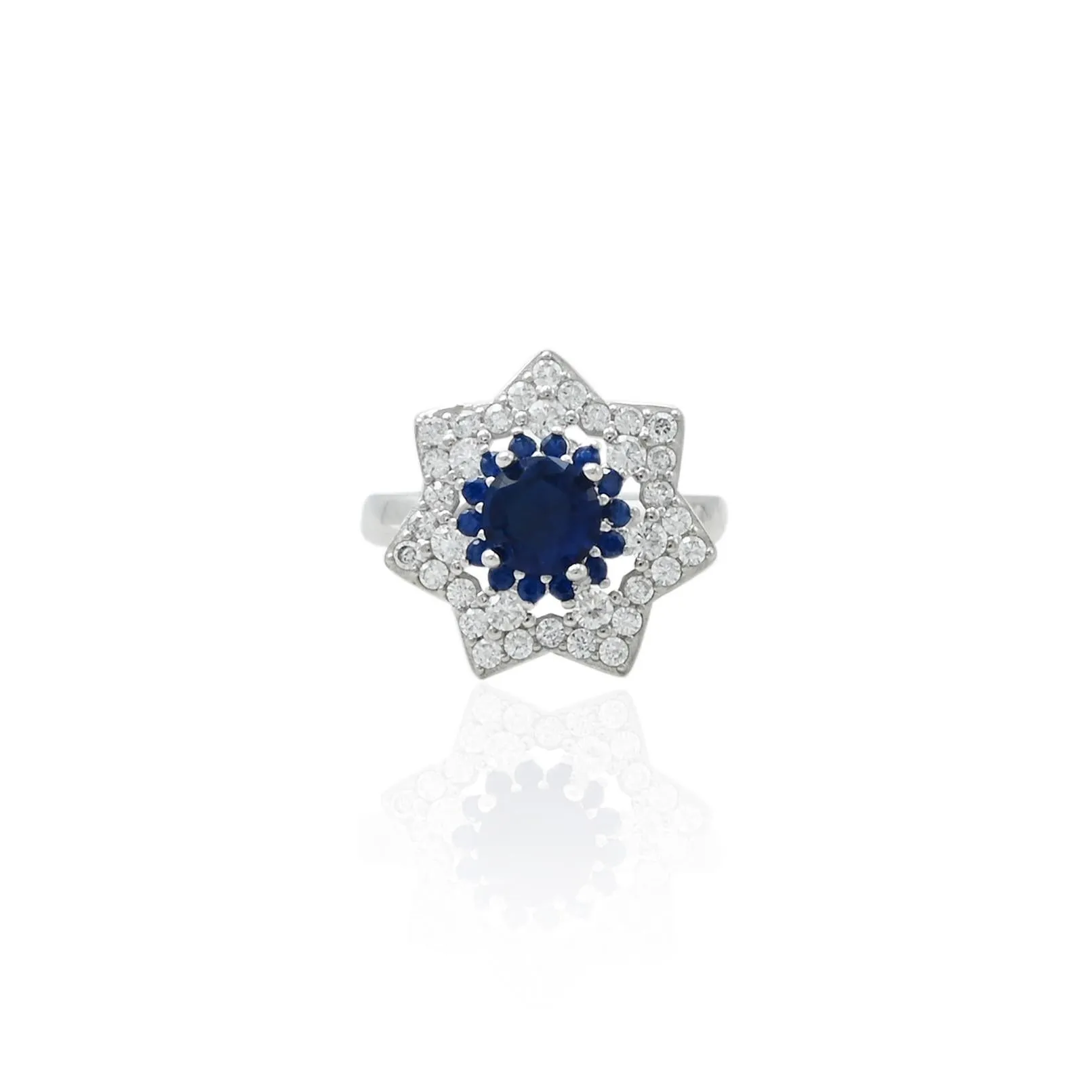 Silver Blue Flower Floater Ring