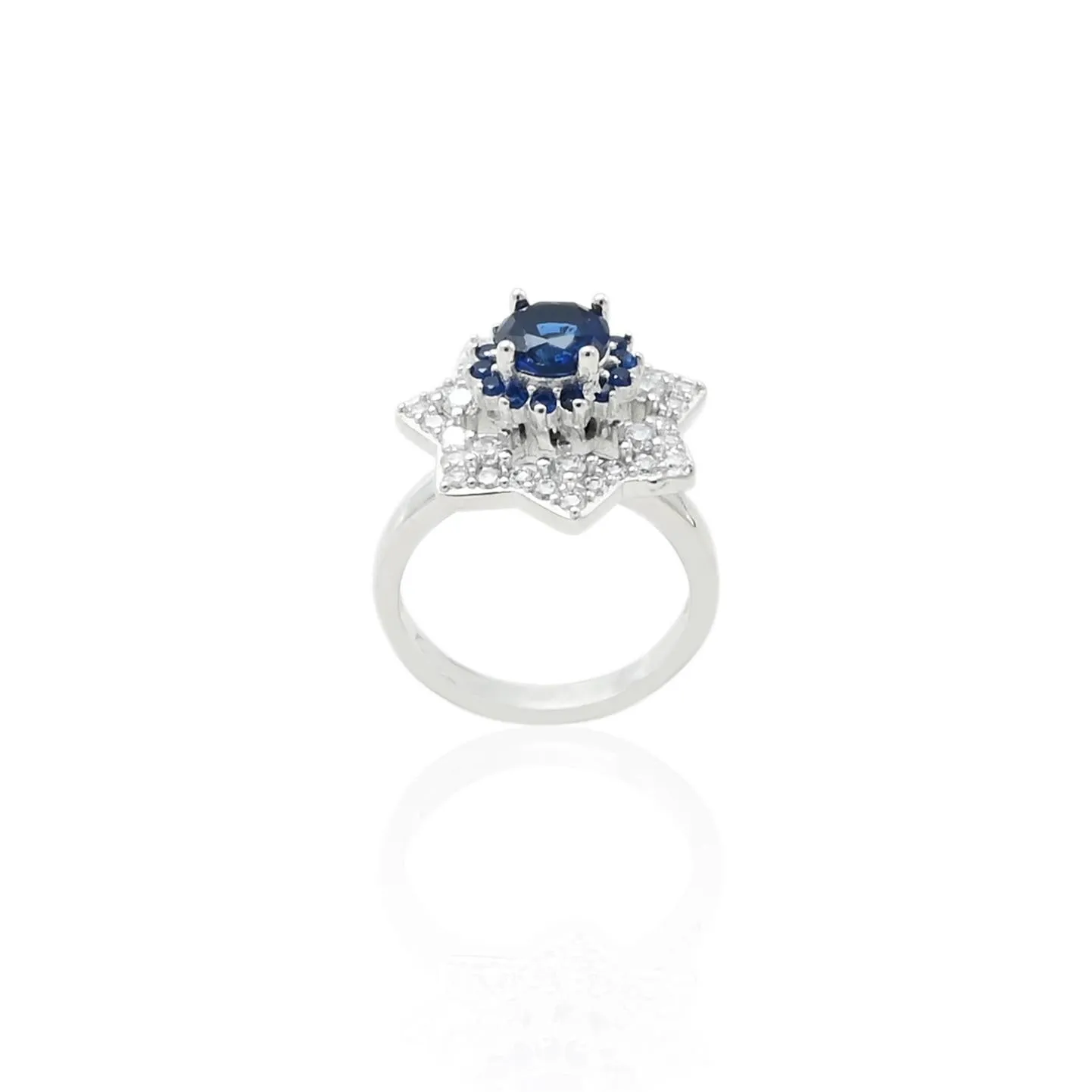 Silver Blue Flower Floater Ring