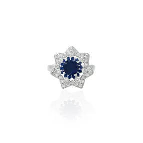 Silver Blue Flower Floater Ring