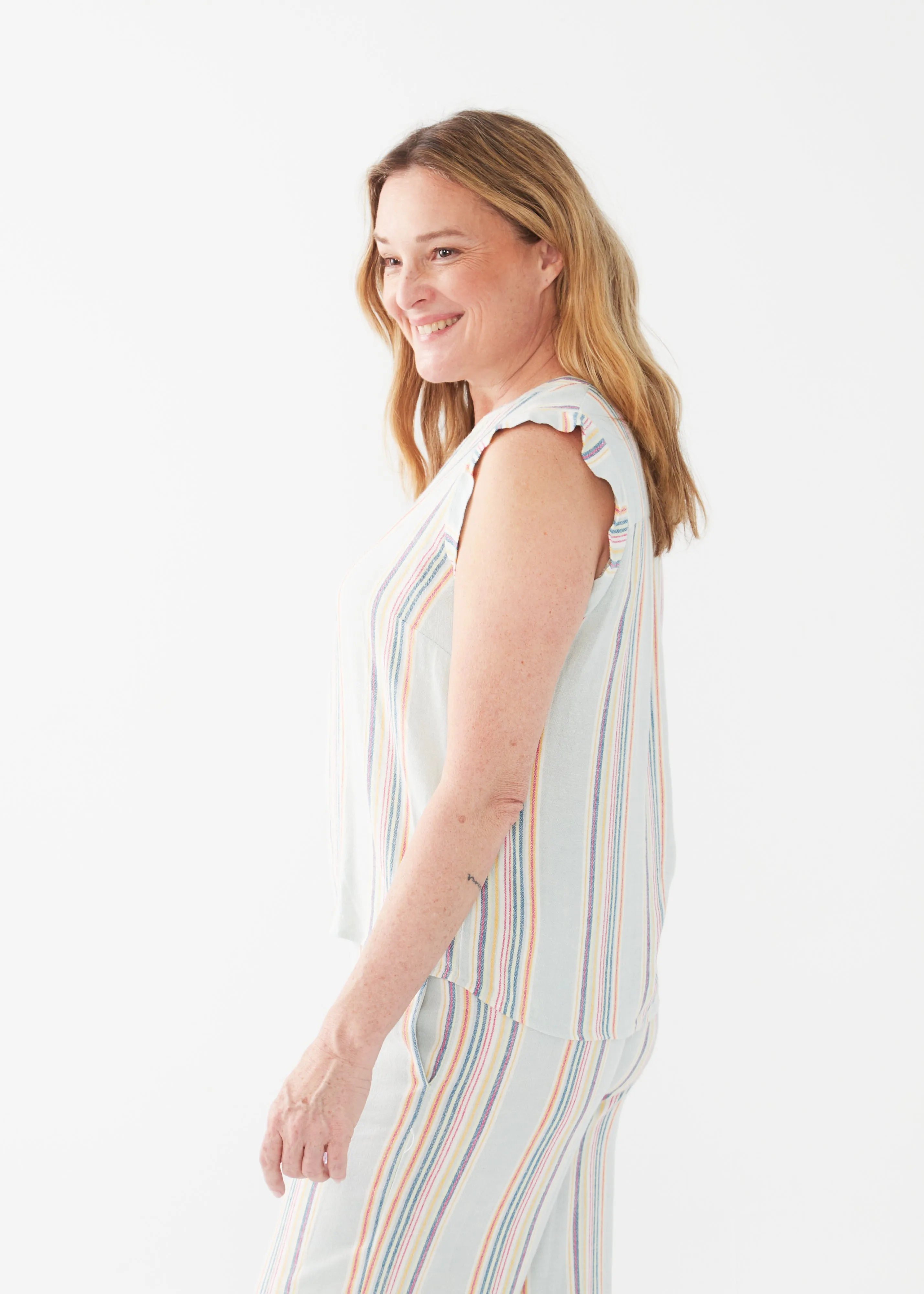 Sleeveless Linen Blend Striped Top